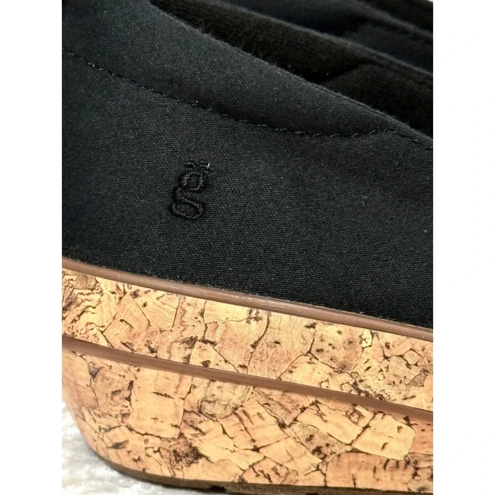 Grasshoppers Betty Black Fabric Cork Wedge Ortholite Slip On Shoes EF57920 8M